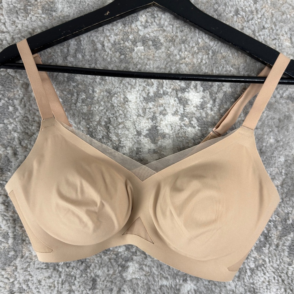 Honeylove Size S 34B/C V-Neck Wireless Mesh Trim Silhouette Bra Tan Sleeveless